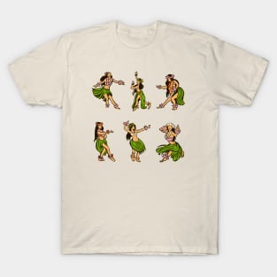 Vintage Hawaiian Hula Girls Illustration T-Shirt